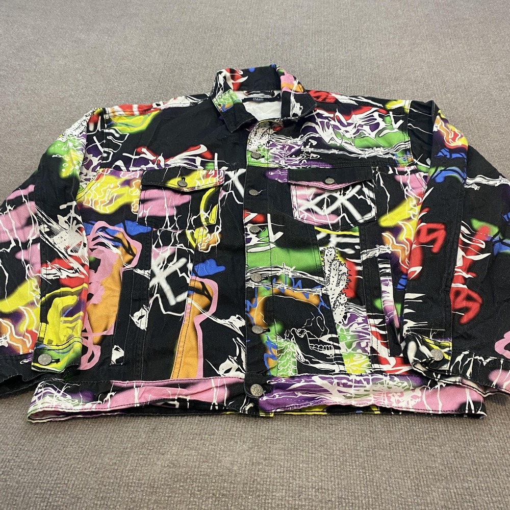 Jaded London Jacket Mens Large Airbrush Graffiti Denim Bomber Streetwear Skulls